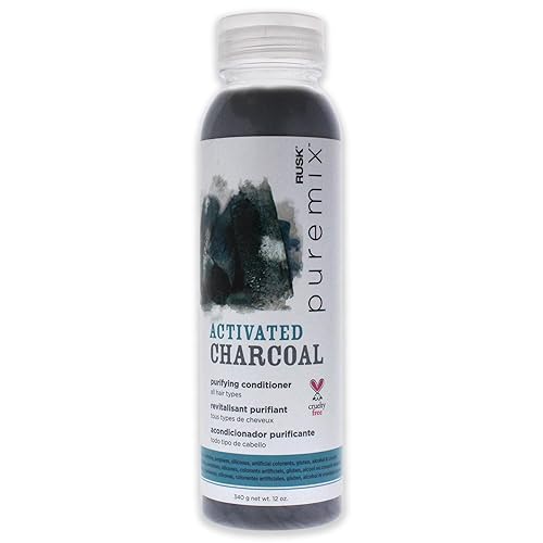 RUSK Puremix Activated Charcoal Purifying Conditioner, Cleanses and Absorbs Excess Oil, Dirt, and Gunk Without Stripping Natural Oils, 12 oz