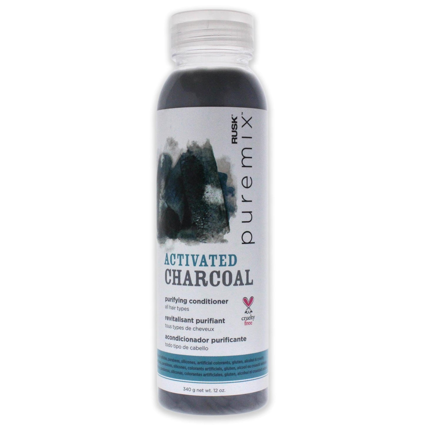 RUSK Puremix Activated Charcoal Purifying Conditioner, Cleanses and Absorbs Excess Oil, Dirt, and Gunk Without Stripping Natural Oils, 12 oz