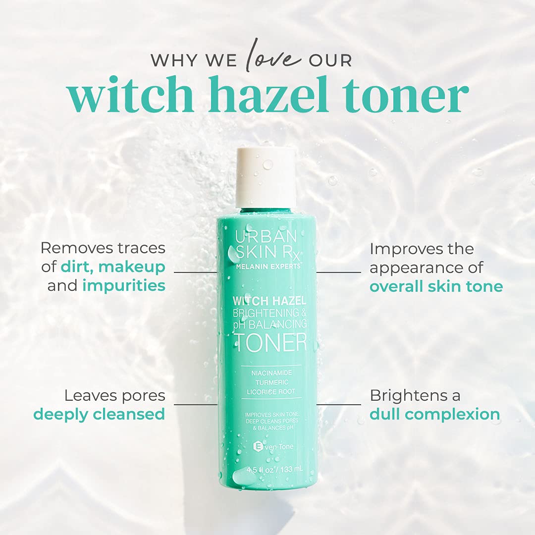Urban Skin Rx® Witch Hazel Brightening & pH Balancing Toner, Exfoliated & Clarifies Clogged Pores, Improves The Appearance of Uneven Skin Tone