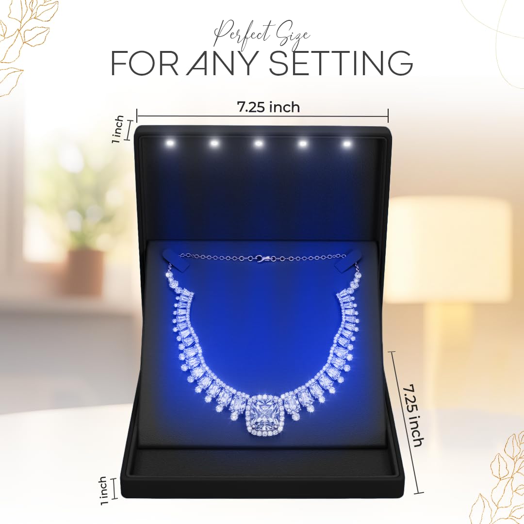 YJCBOX Elegant LED Light Necklace Box - Luxury Gift Holder for Jewelry, Weddings, Anniversaries, and Storage (Black)