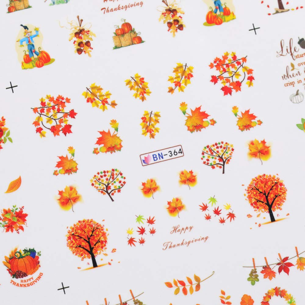 Fall Nail Stickers Autumn Maple Leaf Nail Art Decals Thanksgiving Day Water Decal Transfer Slider Set Turkey Pumpkin Nail Art Foil Stickers Nail