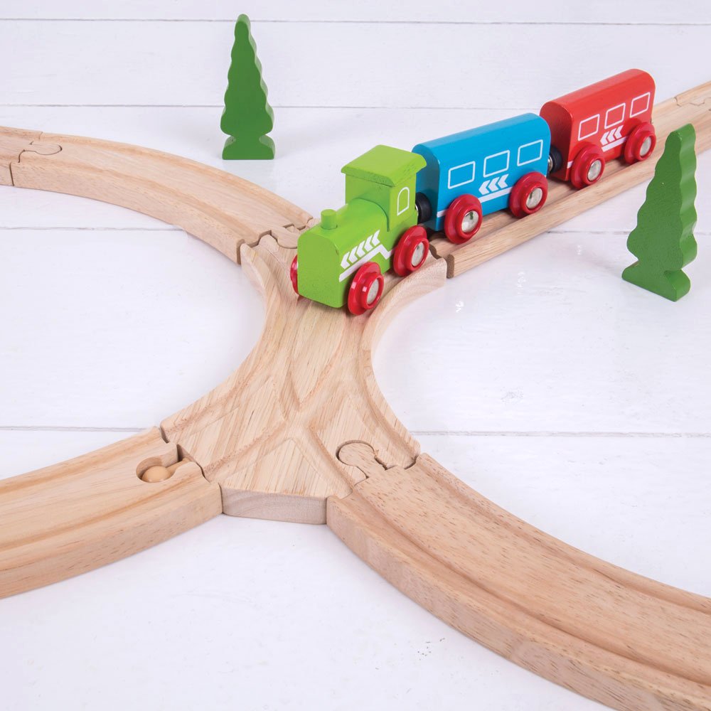 Bigjigs Rail Wooden Track Double Curved Turnouts (2 Pack) – Compatible with Bigjigs & Most Wooden Train Sets, Durable Train Accessories