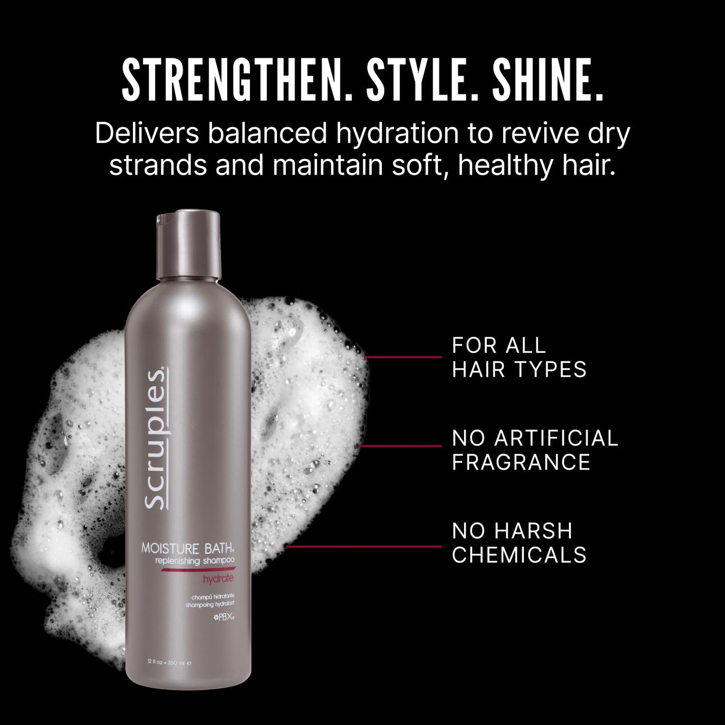 Scruples Moisture Bath Hair Shampoo for Men & Women - Moisturizing Shampoo for Dry, Brittle & Coarse Hair - Helps Restore Shine & Elasticity (12 Fl