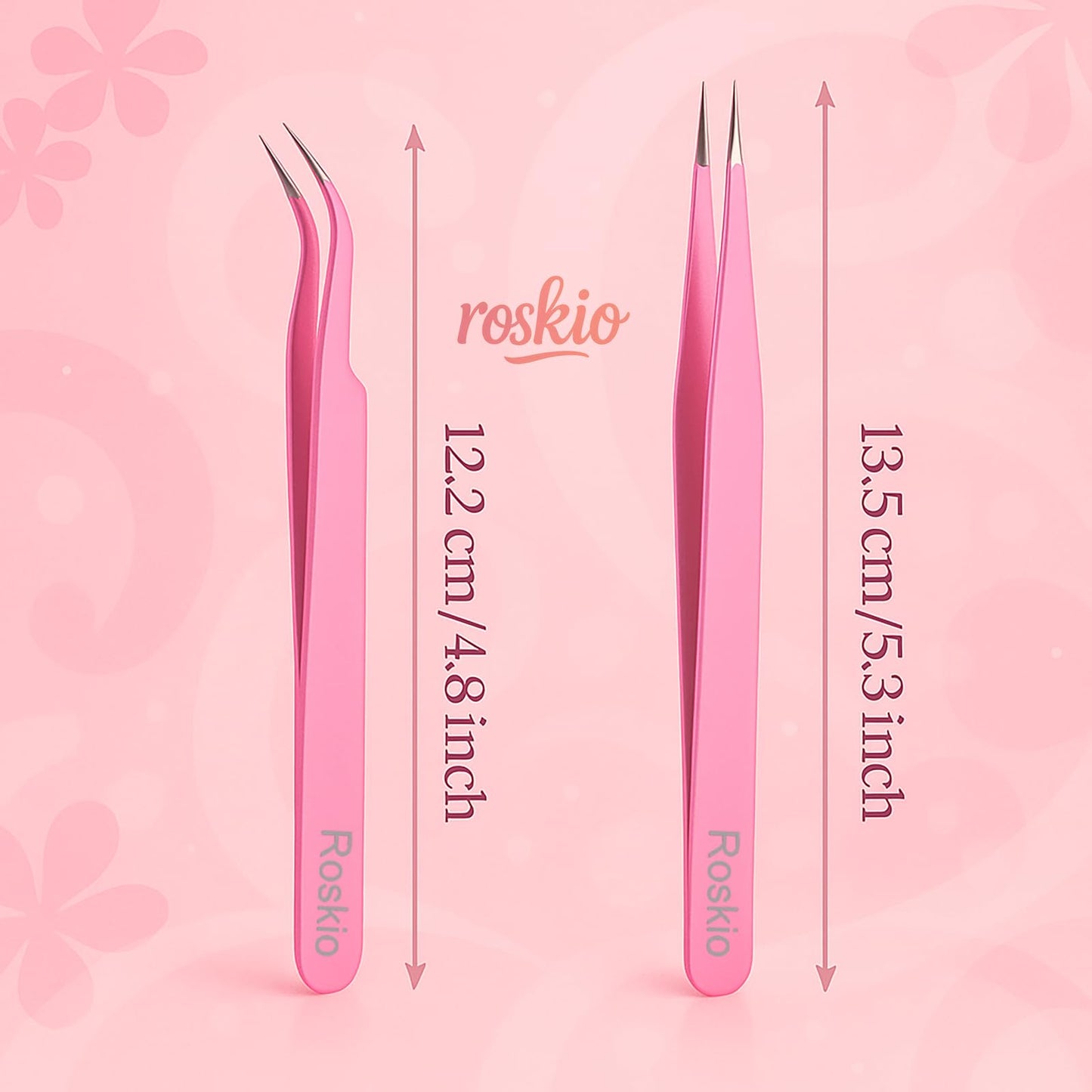 Roskio Nail Tweezer, 2pcs Stainless Steel Straight & Curved Nail Art Tweezers for Stickers, Rhinestone, Eyelash Extension, Nail Stickers, Cuticle