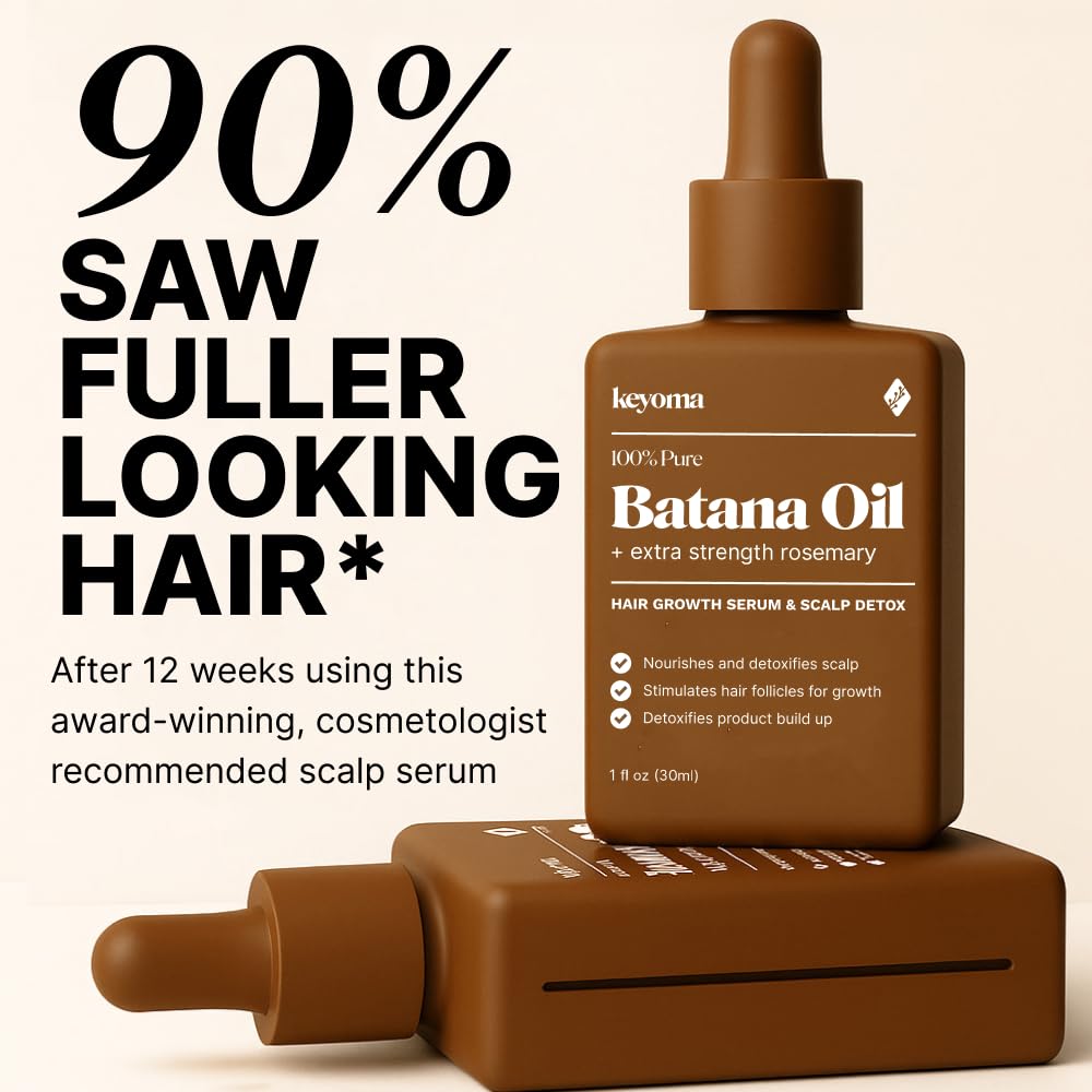 Keyoma Batana Oil for Hair Growth with Rosemary: Nourish & Detox Scalp for Thicker, Stronger, Longer Hair - 100% Organic Batana Oil from Honduras