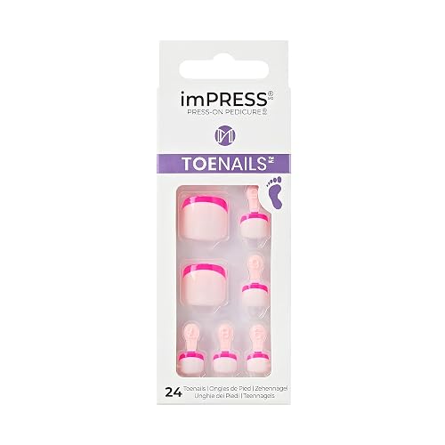 KISS imPRESS Color No Glue Pedi Press-On Toenails, Includes 24 Nails, Prep Pad, 1 Manicure Stick, 1 Mini File (Enjoy Today) Beauty & Personal Care KISS