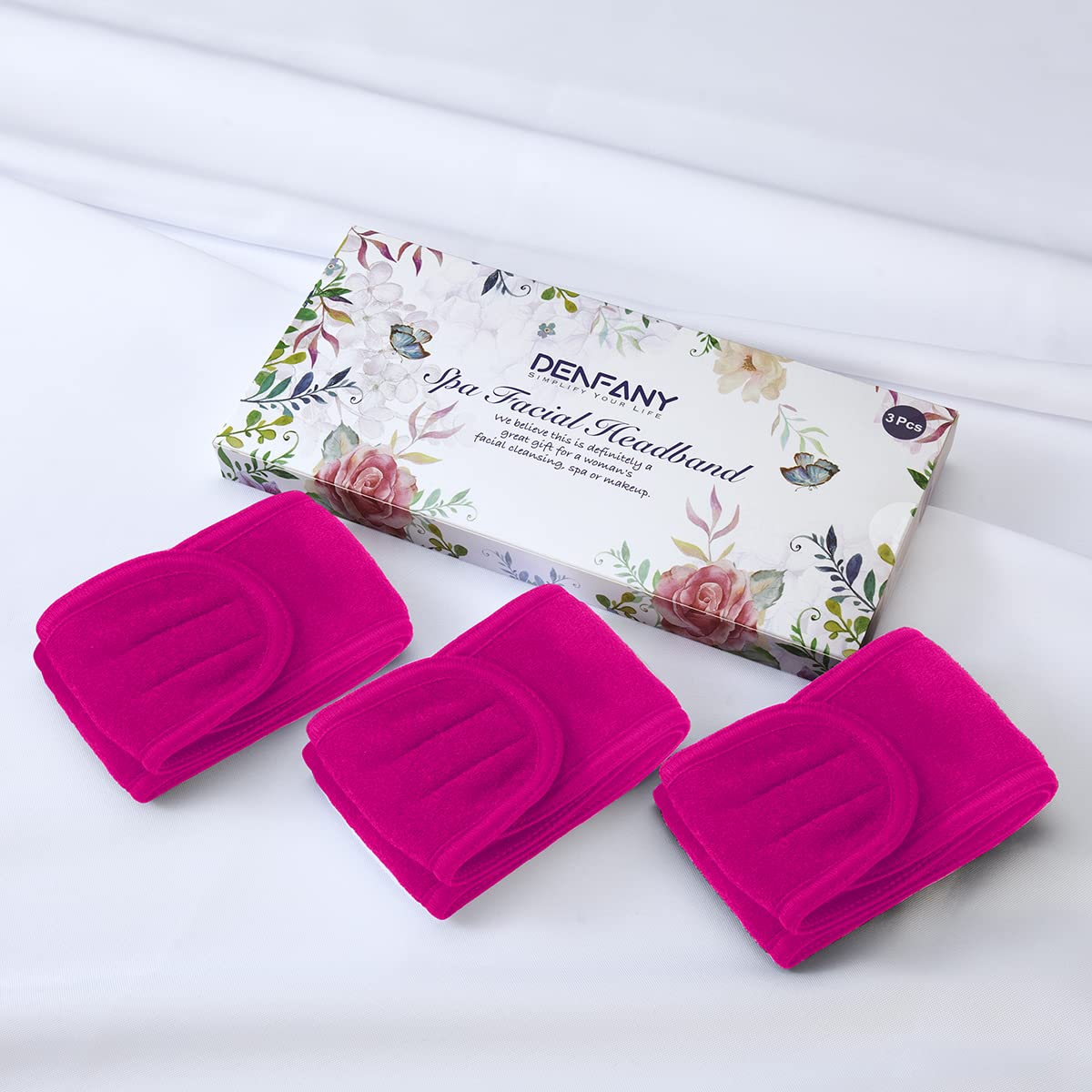 Denfany 3 Pack Makeup Headband, Ultra Soft Adjustable Spa Facial Headbands Terry Cloth Stretch Make Up Wrap for Face Washing, Bathing, Showers (Rose