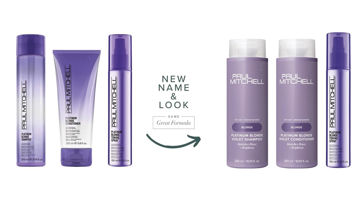 Paul Mitchell Platinum Blonde Trio Set - Shampoo, Conditioner and Toning Spray for Natural and Color-Treated Blonde, White and Silver Hair - Banishes