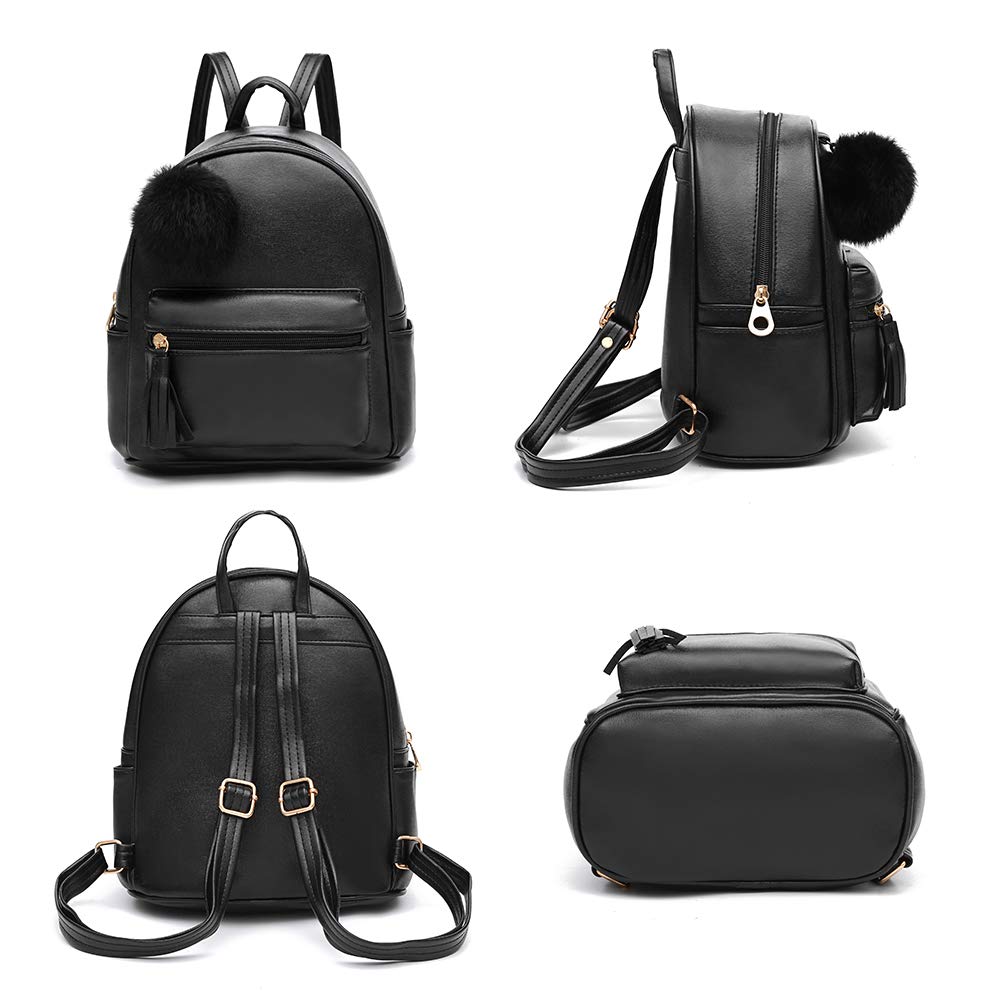 IHAYNER Mini Backpack Purse for Girls Teens Women Purses PU Leather Pom Backpack Shoulder Bag