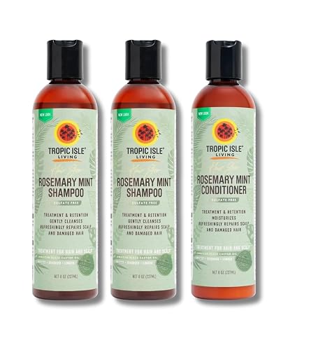 Tropic Isle Living 2x Hair Gro Rosemary Mint Shampoo 8oz and Conditioner 8 oz Gently Cleanses, Repairs & Nourishes with Mint, Aloe Vera & Shea Oil