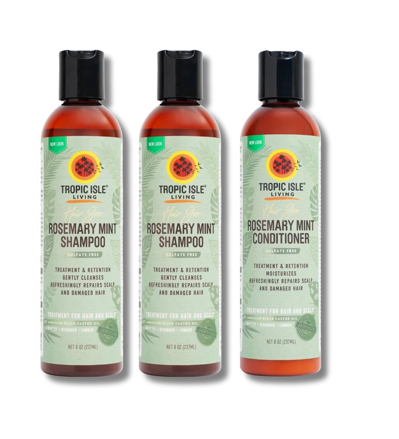Tropic Isle Living 2x Hair Gro Rosemary Mint Shampoo 8oz and Conditioner 8 oz Gently Cleanses, Repairs & Nourishes with Mint, Aloe Vera & Shea Oil