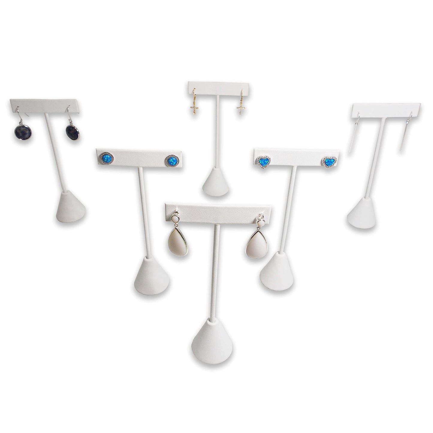 N'ice Packaging - 3 Qty White Leatherette 5.75" High Free-Standing Earring T-Stand Display, T Shape Holder for Tradeshow, Home Business, Promotion…