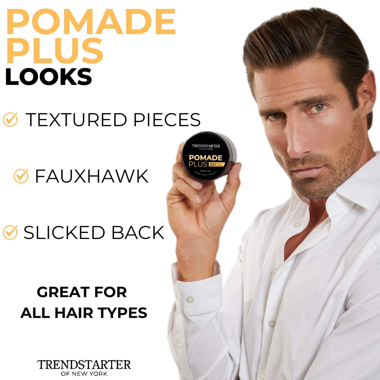 TRENDSTARTER - POMADE PLUS (4oz) - Medium Hold - Medium Shine - Premium Flake-Free Water-Based Premium Hair Styling Gel Product for All Hair Types