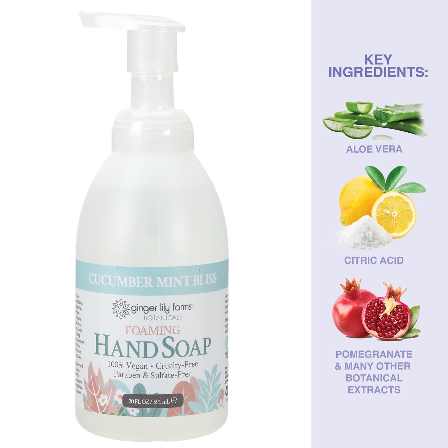Ginger Lily Farms Botanicals All-Purpose Foaming Hand Soap Refill, 100% Vegan & Cruelty-Free, Cucumber Mint Bliss Scent, 20 Fl Oz (Pack of 1)