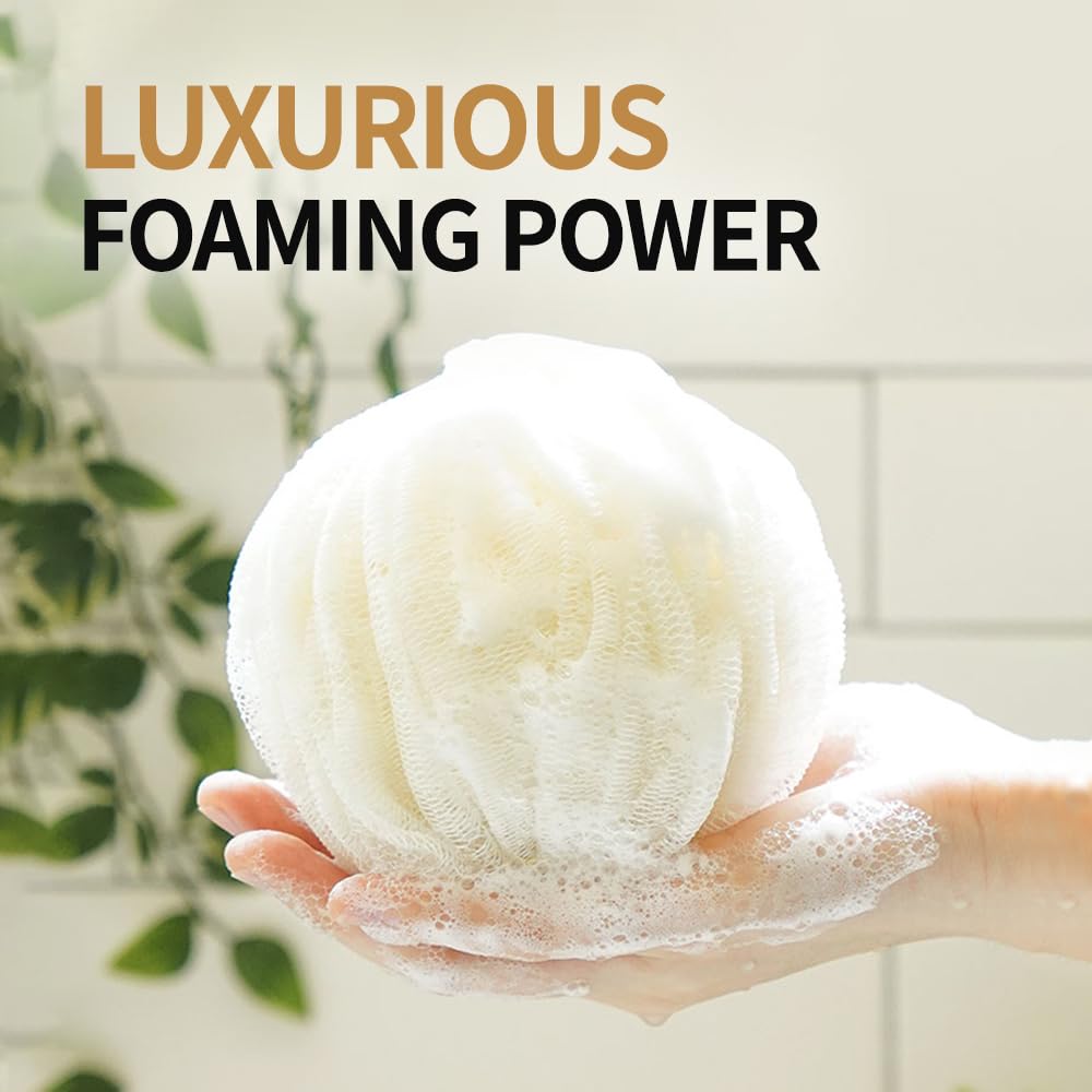 SOFTGOOD Shower Loofah Pouf Bath Ball, Deep Cleansing Sponge Scrubber, Luxurious Lather, Quick Drying, for Men and Women, Ivory, Pack of 4 Beauty and Personal Care SOFTGOOD