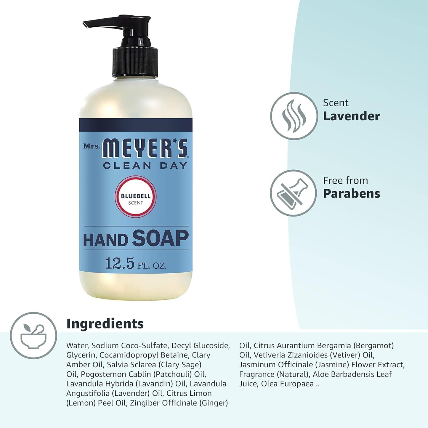 Mrs. Meyers Clean Day Liquid Hand Soap Hard 12.5 Oz Bluebell Scent Pump Dispenser