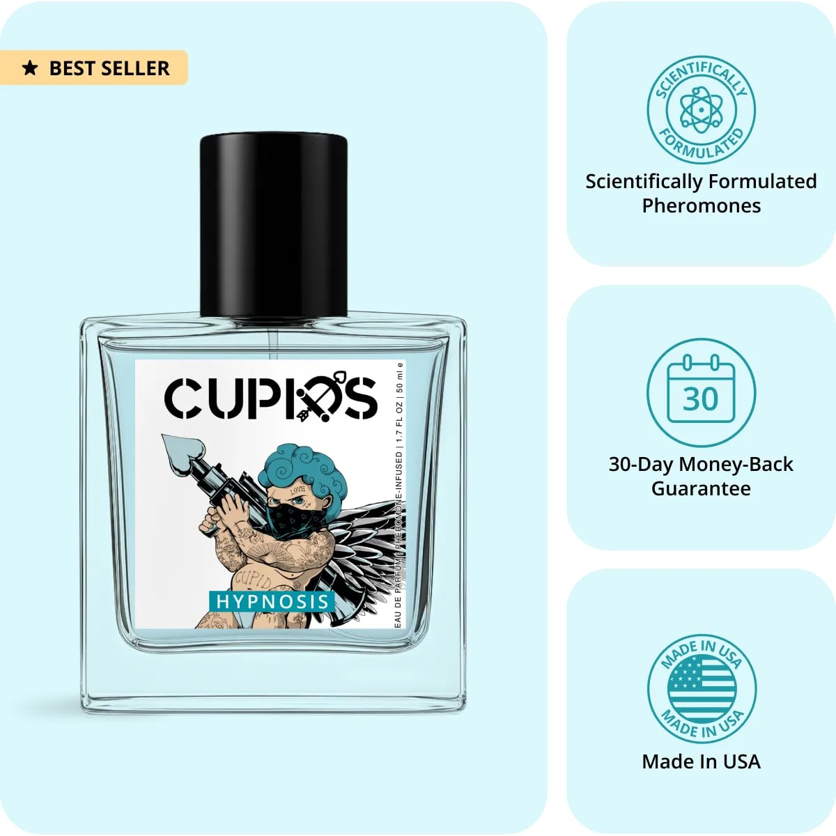 Cupids Original EDP Hypnosis 2.0 Pheromone-Infused Cologne for Men - Pheromone Perfume for Men Fragrance 50ml