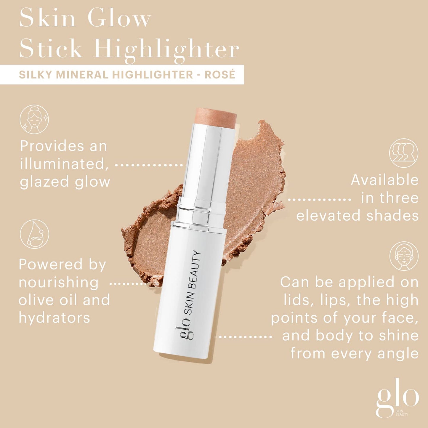 Glo Skin Beauty Skin Glow Stick Highlighter (Rosé) - Powered by Hydrators, Mineral Pigments & Mica for an Illuminated Glow - Clean Mineral Cream