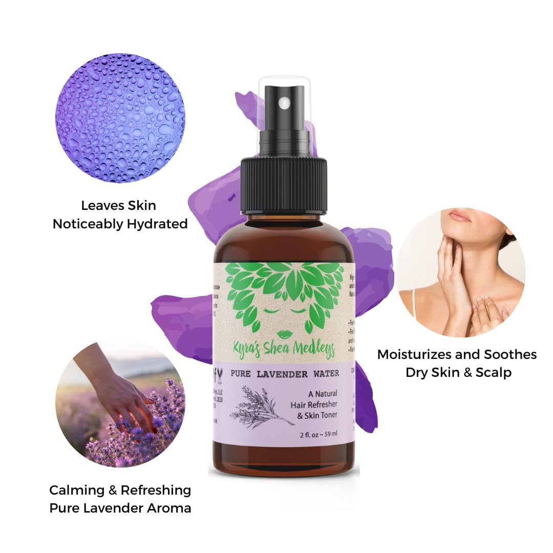 Multiuse Lavender Water Toner Mist for Face, Body, and Hair - Pure Distilled Lavender Water Spray - Soothes and Hydrates Skin, Scalp, Hair, & Nails