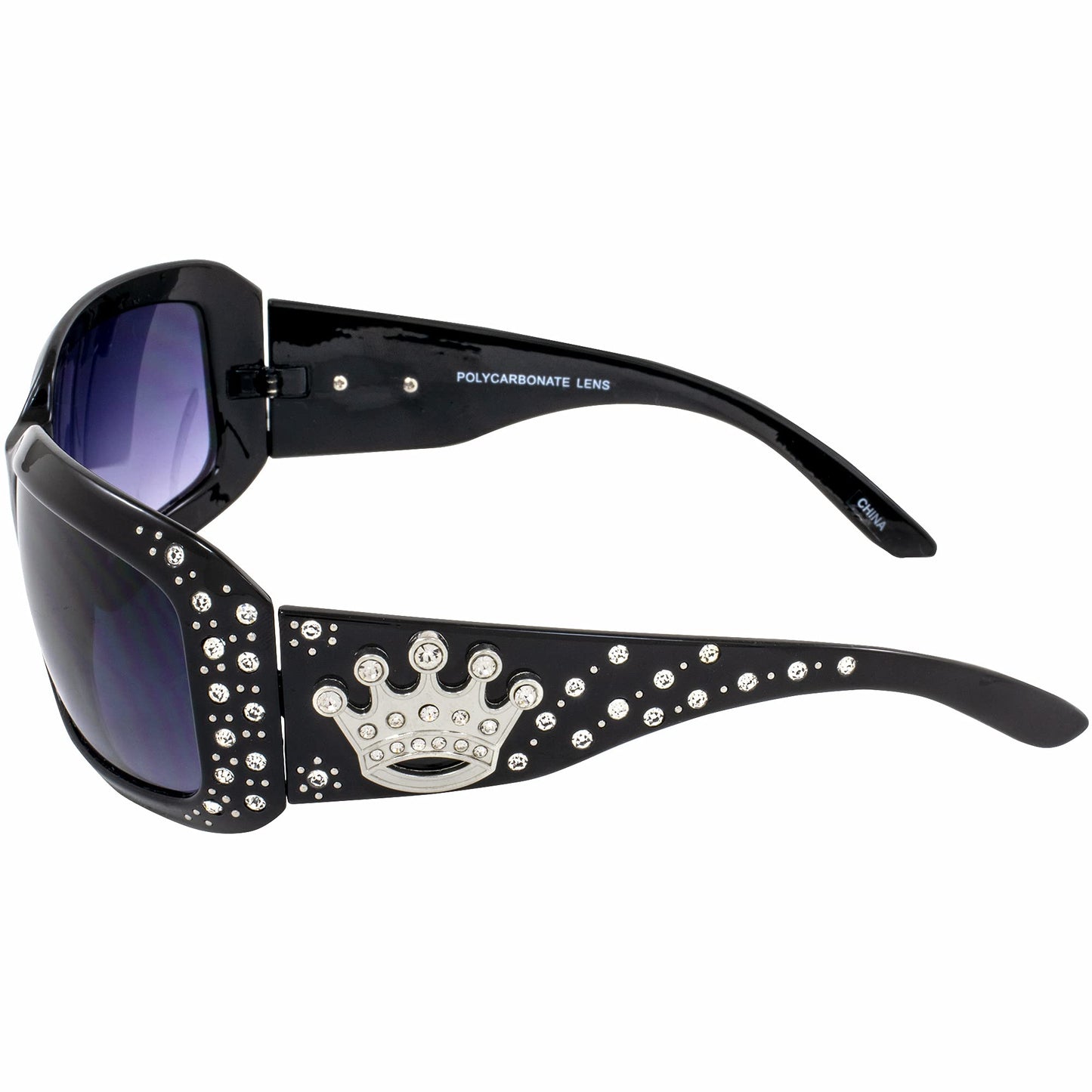Global Vision Rodeo Queen Gloss Black Western Motorcycle Sunglasses for Women with Bling Rhinestones Smoke Gradient Lenses