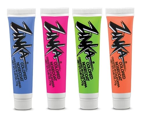 Zinka Colored Sunblock Zinc Waterproof Nosecoat 4 Pack Bundle .6oz Tube - Blue/Pink/Green/Orange