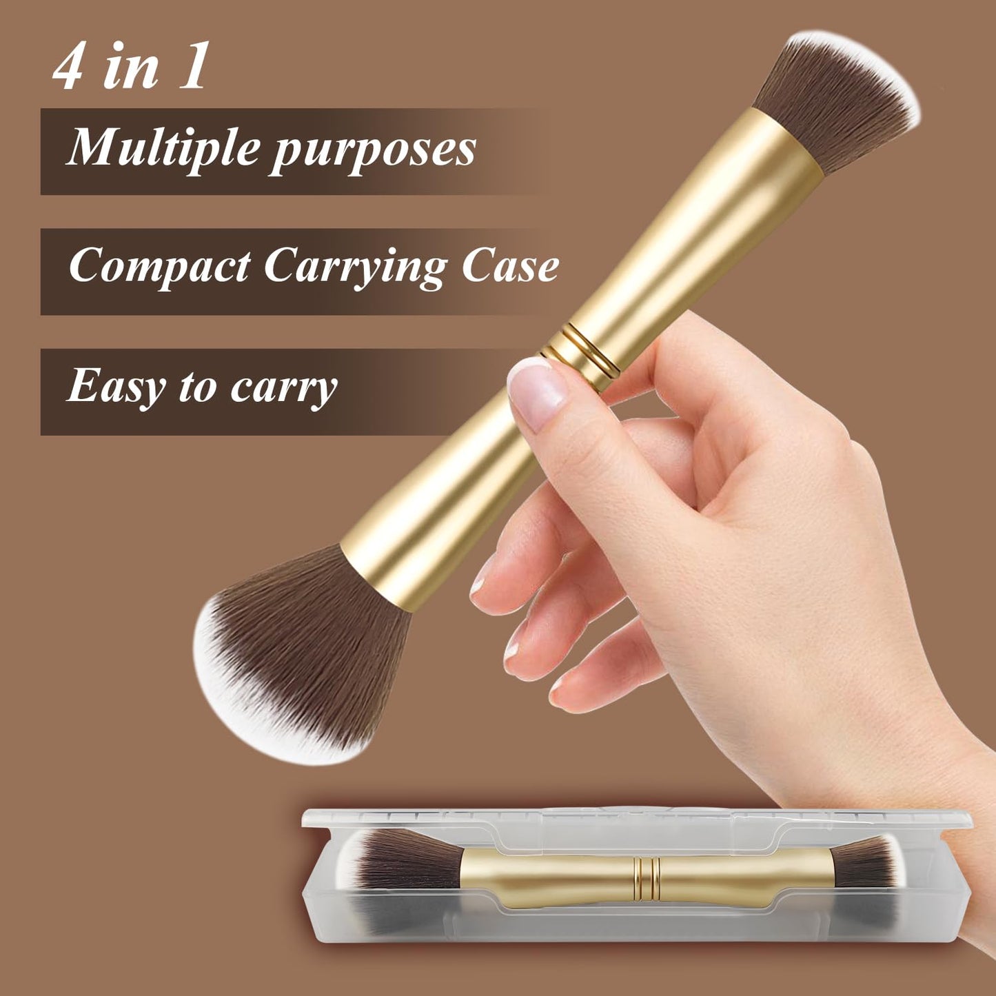 Voxora 4 in 1 Makeup Brush Set - All in One Powder/Blush, Foundation, Blending & Eyeshadow Brushes, Compact & Travel Essential