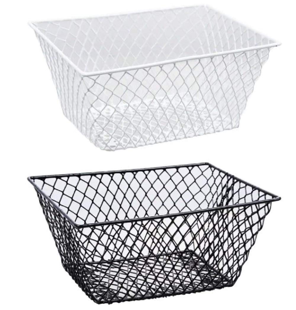 Small Metal Rectangular, Oval and Round Wire Baskets with Handles, Black and White, 4-ct Sets (Rectangular White Without Handles)
