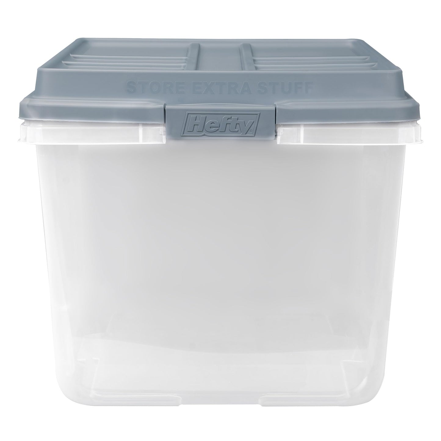 Hefty 72 Quart Hi-Rise Storage Bin with Lid, Stackable Plastic Container Tote for Home, Office, and Classroom Organization, 6 Pack, Smoke Blue