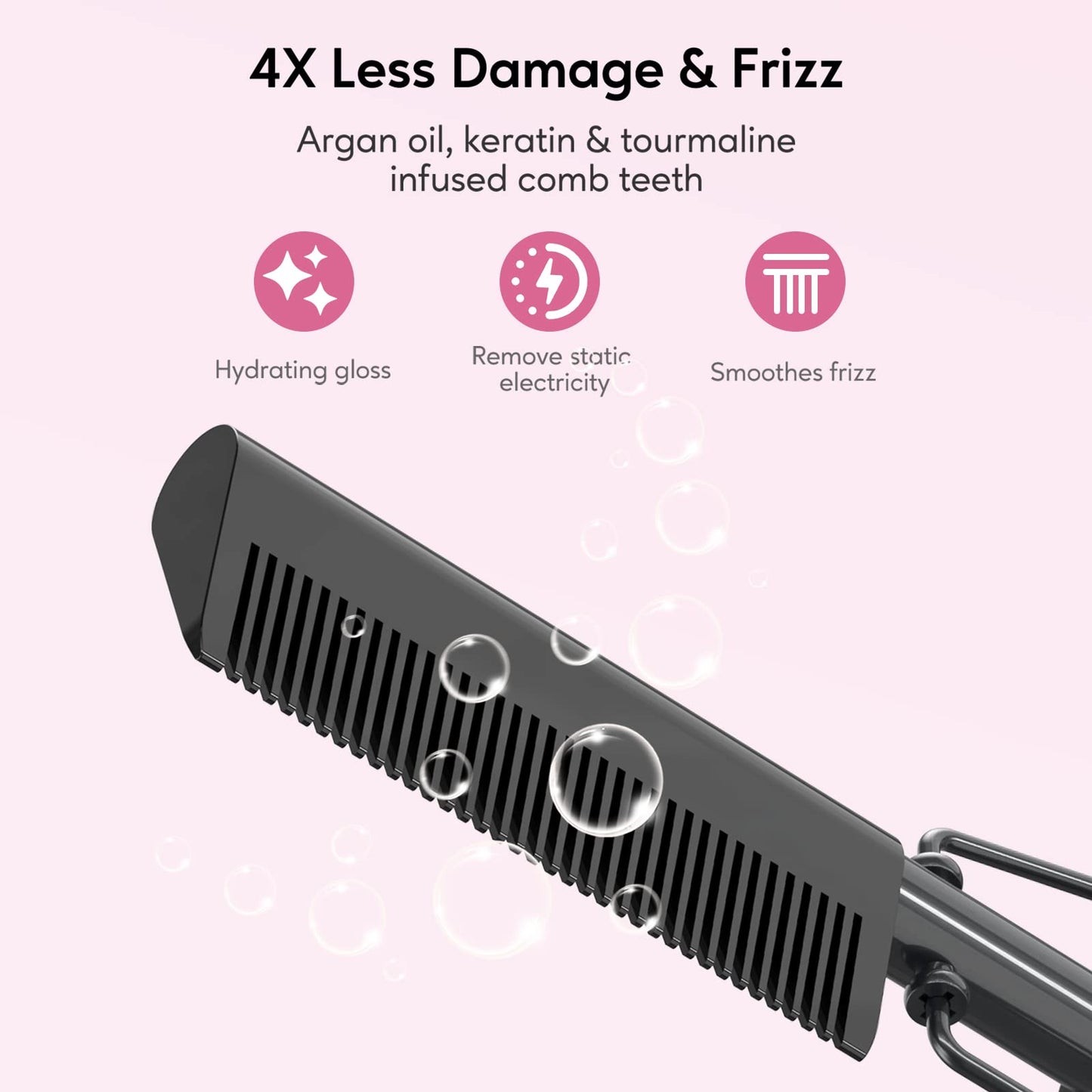 Hot Comb Electric by Terviiix, Pressing Combs for Natural Black Hair, Wigs & Beard, Anti-Scald Straightening Comb with Keratin & Argan Oil Infused