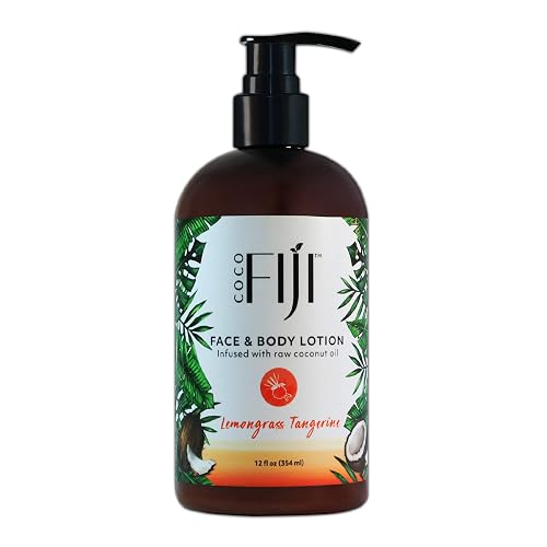 Coco Fiji Face & Body Lotion Infused With Coconut Oil | Lotion for Dry Skin | Moisturizer Face Cream & Massage Lotion for Women & Men | Lemongrass