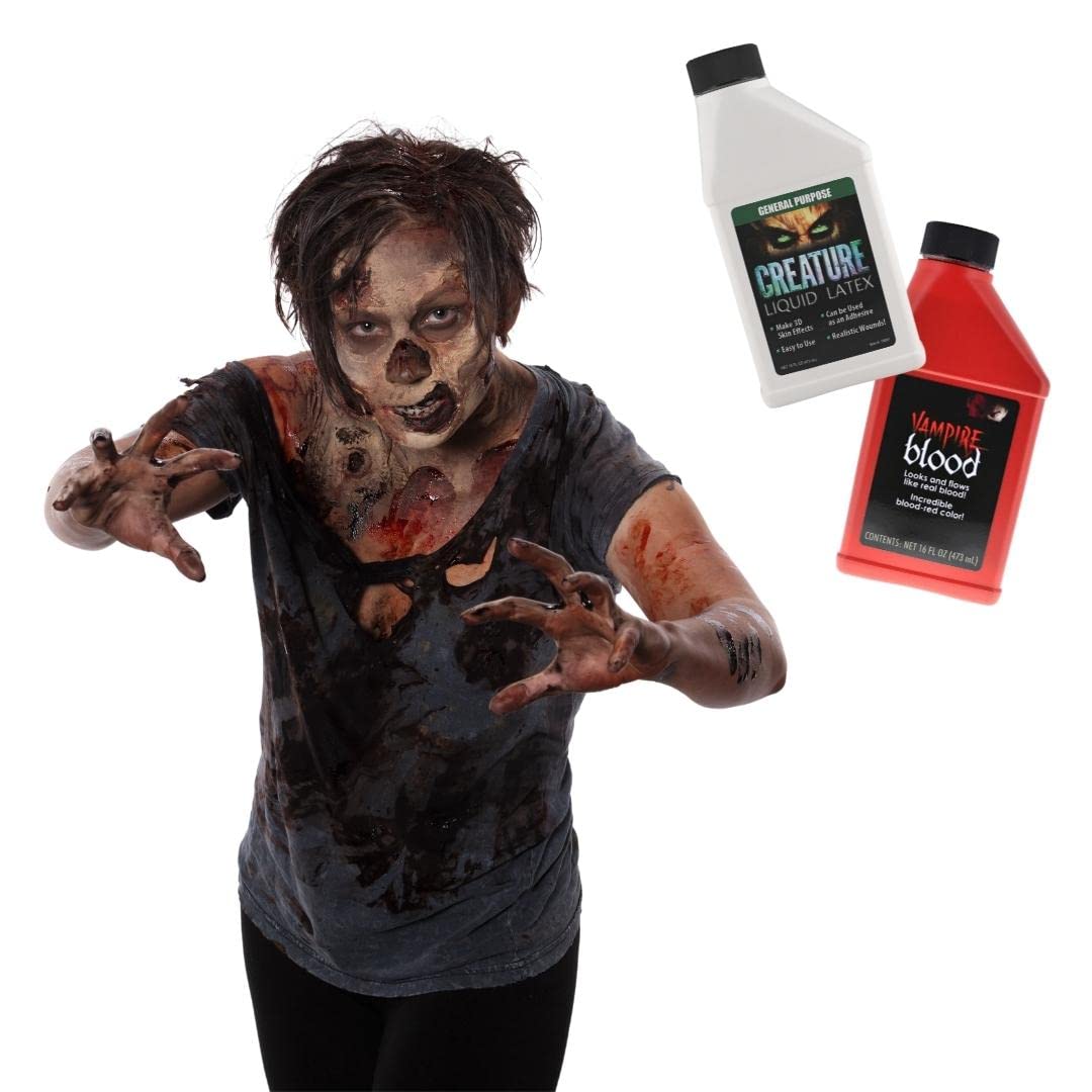 Creature Liquid Latex 2 Pack + Vampire Blood, General Purpose Professional Special Effects, for Halloween Vampire, Monster, Zombie Makeup and Dress up
