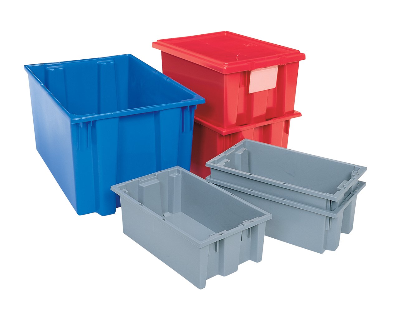 Akro-Mils 35190 Nest and Stack Plastic Storage Container and Distribution Tote, (19-1/2-Inch L x 15-1/2-Inch W x 10-Inch H), Blue, (6-Pack)