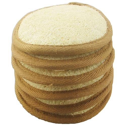 6 pcs/Set 4"×4" Natural Exfoliating Face Pad Loofah Sponge Facial Brush - Shower Scrubber - Body Bath Spa for Men & Women, Renewable Resource (Front