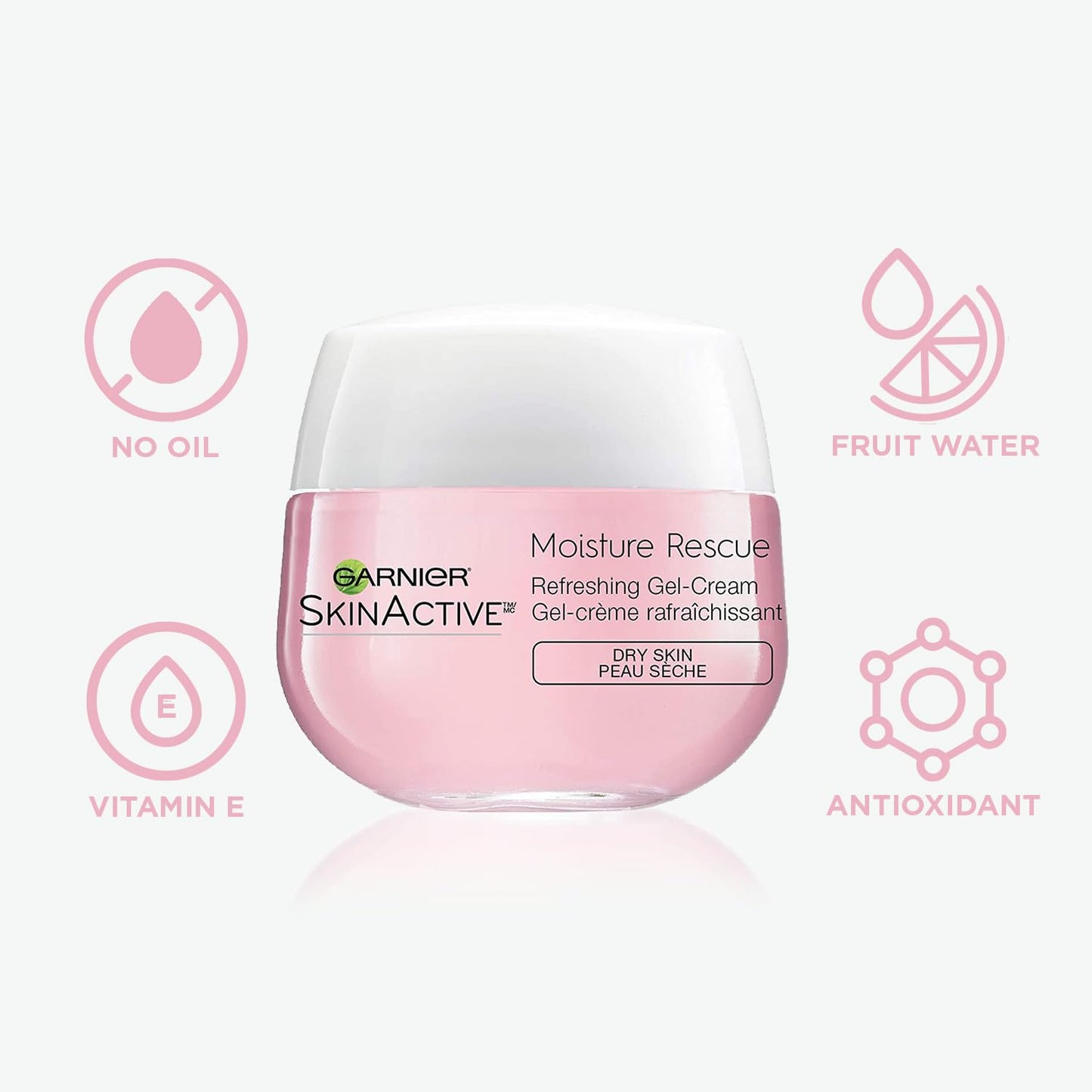 Garnier Moisture Rescue Refreshing Gel-Cream for Dry Skin, Oil-Free, 1.7 Oz (50g), 2 Count (Packaging May Vary)