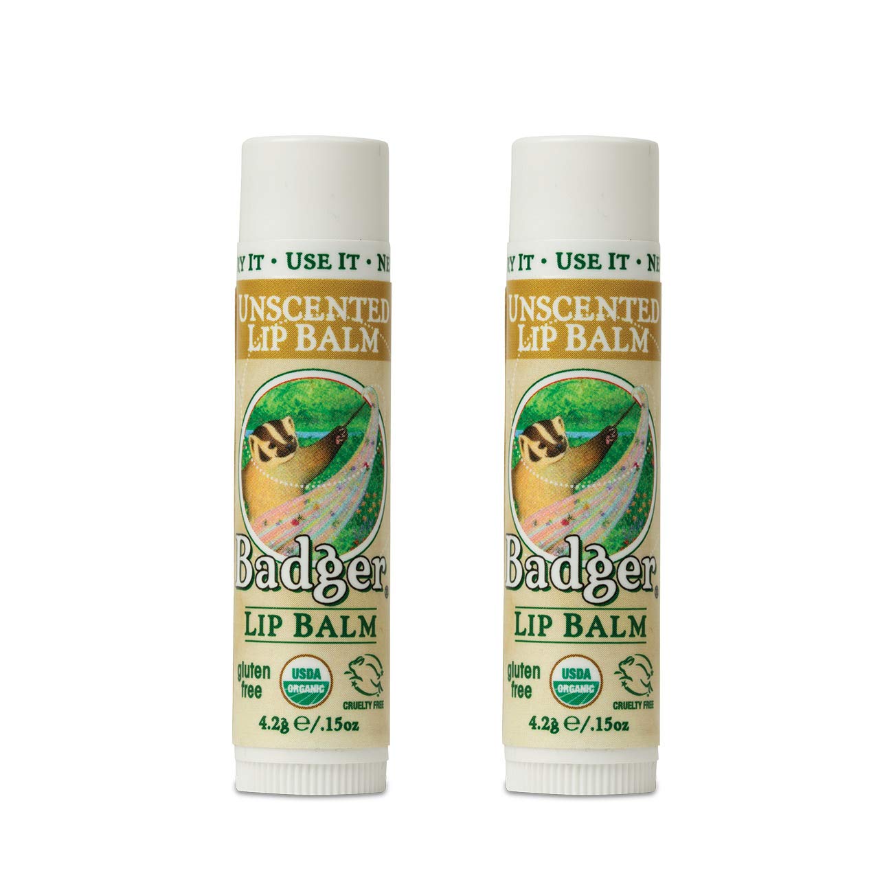 Badger Unscented Classic Lip Balm, USDA Certified Organic, Moisturizing, 0.15 oz (2 pack)