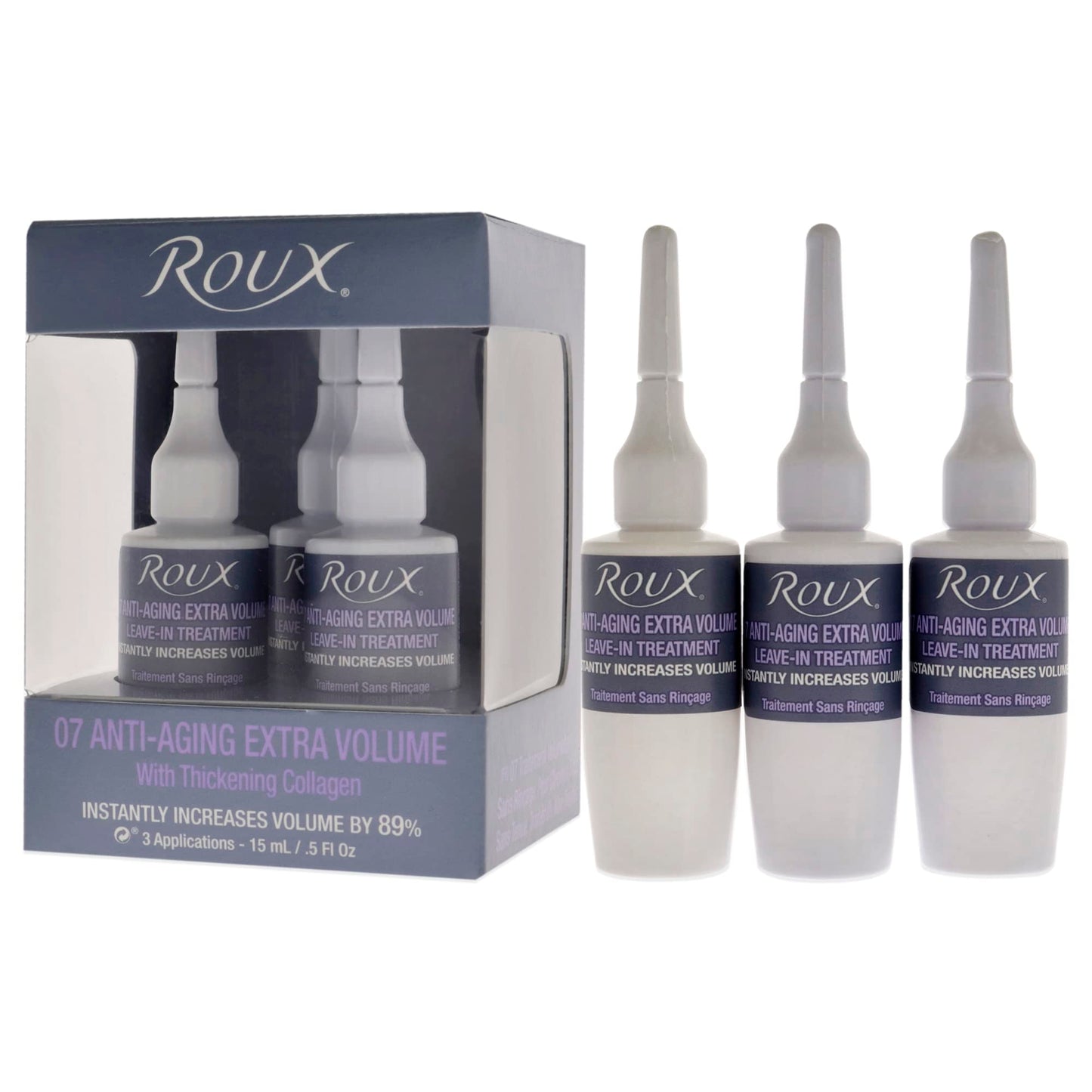 Roux Collagen Leave in Treatment, Anti Aging Ampolletas 07 Anti-Aging Extra Volume Formula, 3 Count, .5 Fl Oz Each