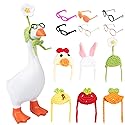 Neowedding 6 Set 7inch Desk Goose Outfits Mini Knitting Hats with Sunglasses Small Desk Goose Outfits Knit Hat Accessory Mini Porch Goose Headwear…