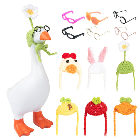 Neowedding 6 Set 7inch Desk Goose Outfits Mini Knitting Hats with Sunglasses Small Desk Goose Outfits Knit Hat Accessory Mini Porch Goose Headwear…