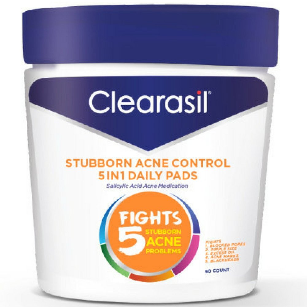 Clearasil Stubborn Acne Control 5in1 Daily Facial Cleansing Pads, 90 Count (Packaging May Vary) (Pack of 8)