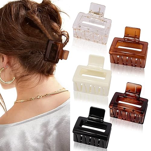 ATODEN Square Hair Clips Set - 5 Pcs Mini Acrylic Claw Clips for Short, Thin and Medium Hair, Non-Slip Hair Clamps and Jaw Clips, Hair Accessories