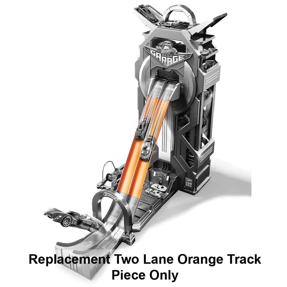 Replacement Part for Hot-Wheels Mega Garage Die-Cast Vehicle Playset - FTB68 - Replacement 11 3/4" Two Lane Orange Track Piece
