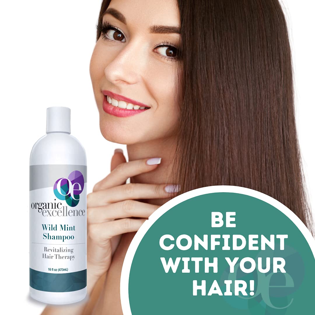 Organic Excellence Natural Organic Shampoo, Wild Mint & Rosemary, Chemical Free, Plant-Based, Toxin-Free, Cruelty-Free, Certified Herbs & Oils