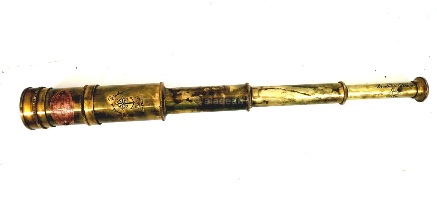 Scout Regiment Brass Telescope 19" – Antique London 1940 Broadhurst Clarkson Spyglass Replica with DF Lens & High Magnification