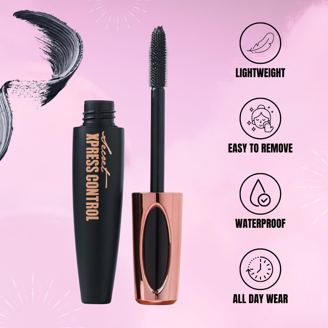 Two Pack: Silk Fiber Mascara 4D, Lengthening and Thickening, Secret Xpress Control - Long Lasting & Smudge-Proof, All Day Exquisitely Full, Long