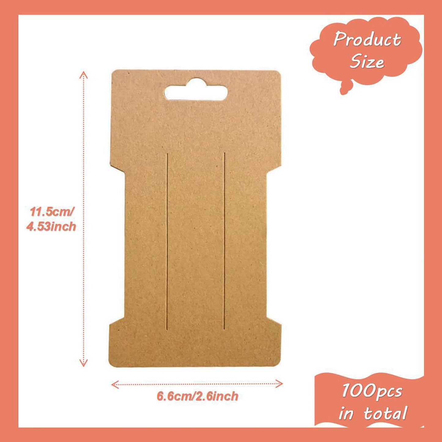 Doromy Hair Clip Display Cards, 100 Packs Rectangular Hair Barrettes Jewelry Display Holder Brown Kraft Paper Cards for Hair Accessories Displaying
