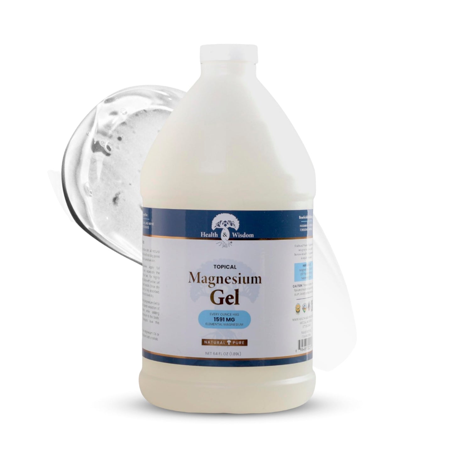 Health & Wisdom Pure Magnesium Gel with Seaweed Extract - USP Grade Topical Muscle & Joint Relief- Natural and Pure Skin & Scalp Moisturizing