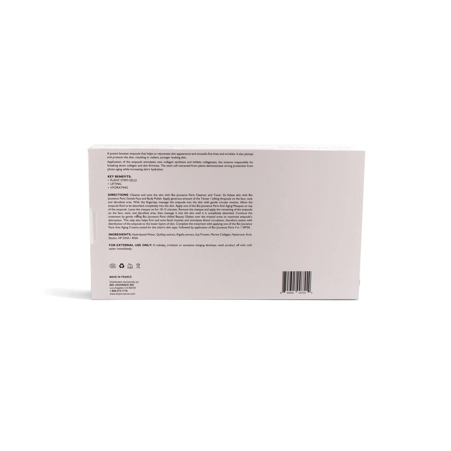 BIO JOUVANCE PARIS - Stem Cell Tenser (Non Frozen) 5 Pack 4.5ml - Collagen Synthesis with Stem Cells Extracted from Plants - Facial Skin Care