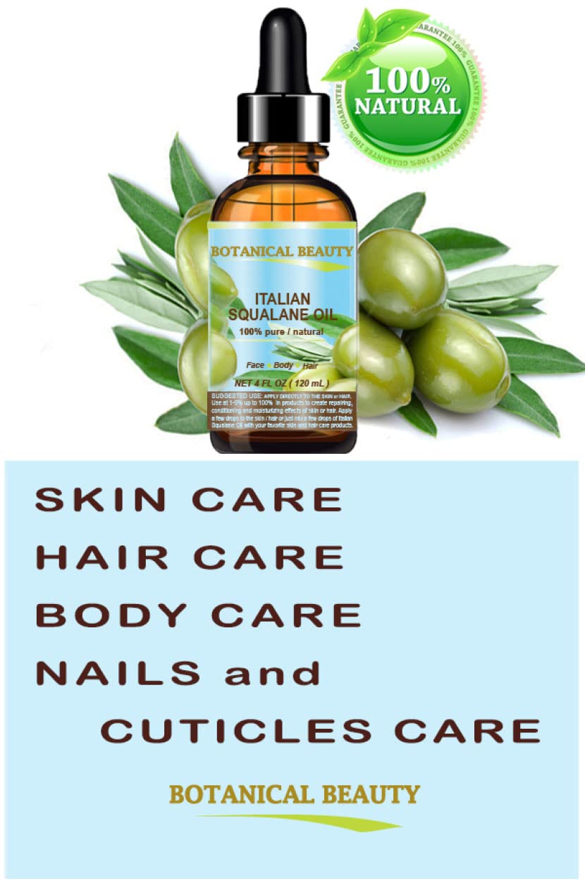 Botanical Beauty SQUALANE Italian Olive 100% Pure Natural Undiluted Oil 100% Ultra-Pure Moisturizer for Face, Skin, Body, Hair. Reliable 24/7 Skincare