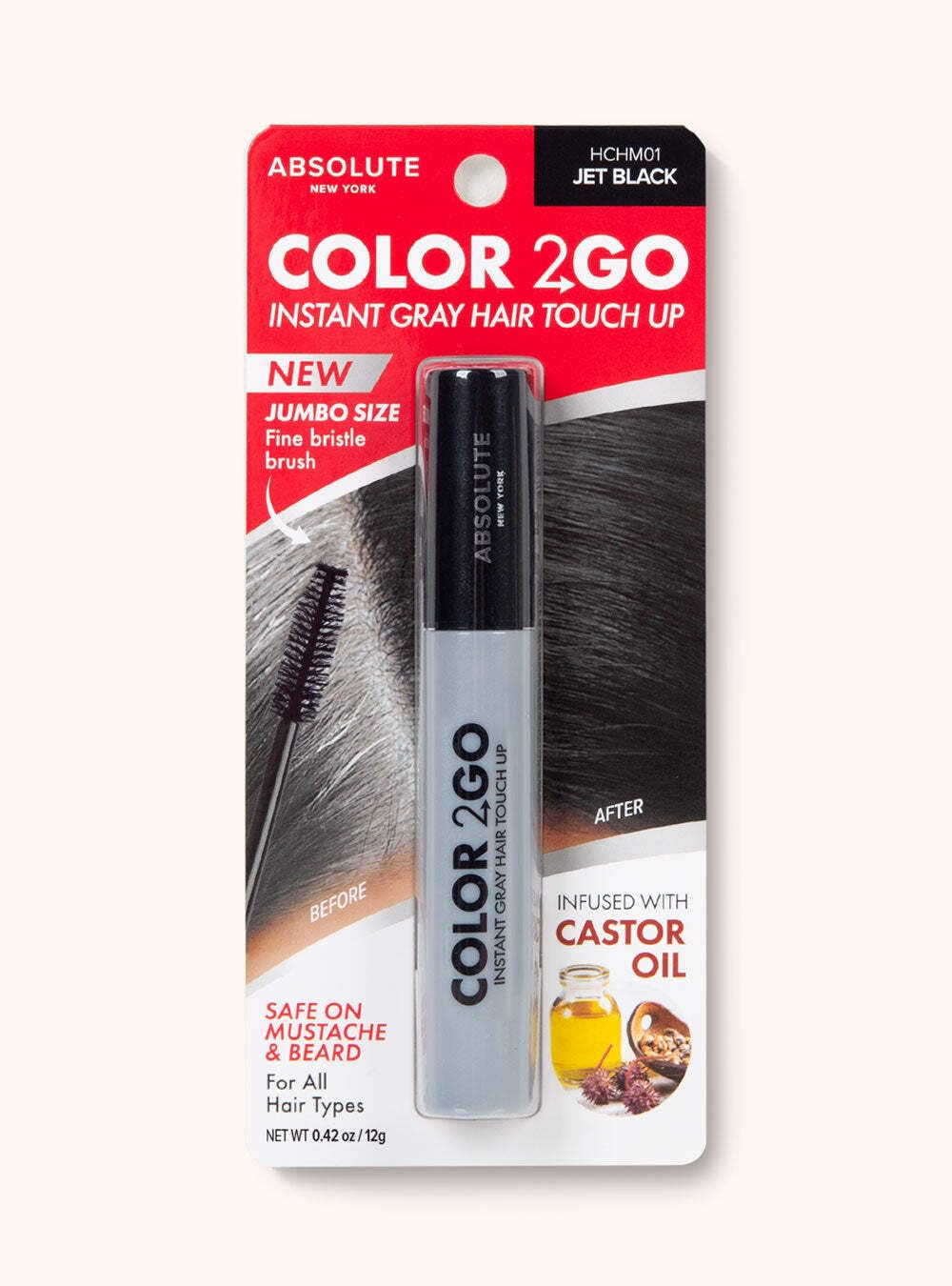 Absolute New York Color 2 Go Hair Mascara (HCHM01 Jet Black, .42 oz)