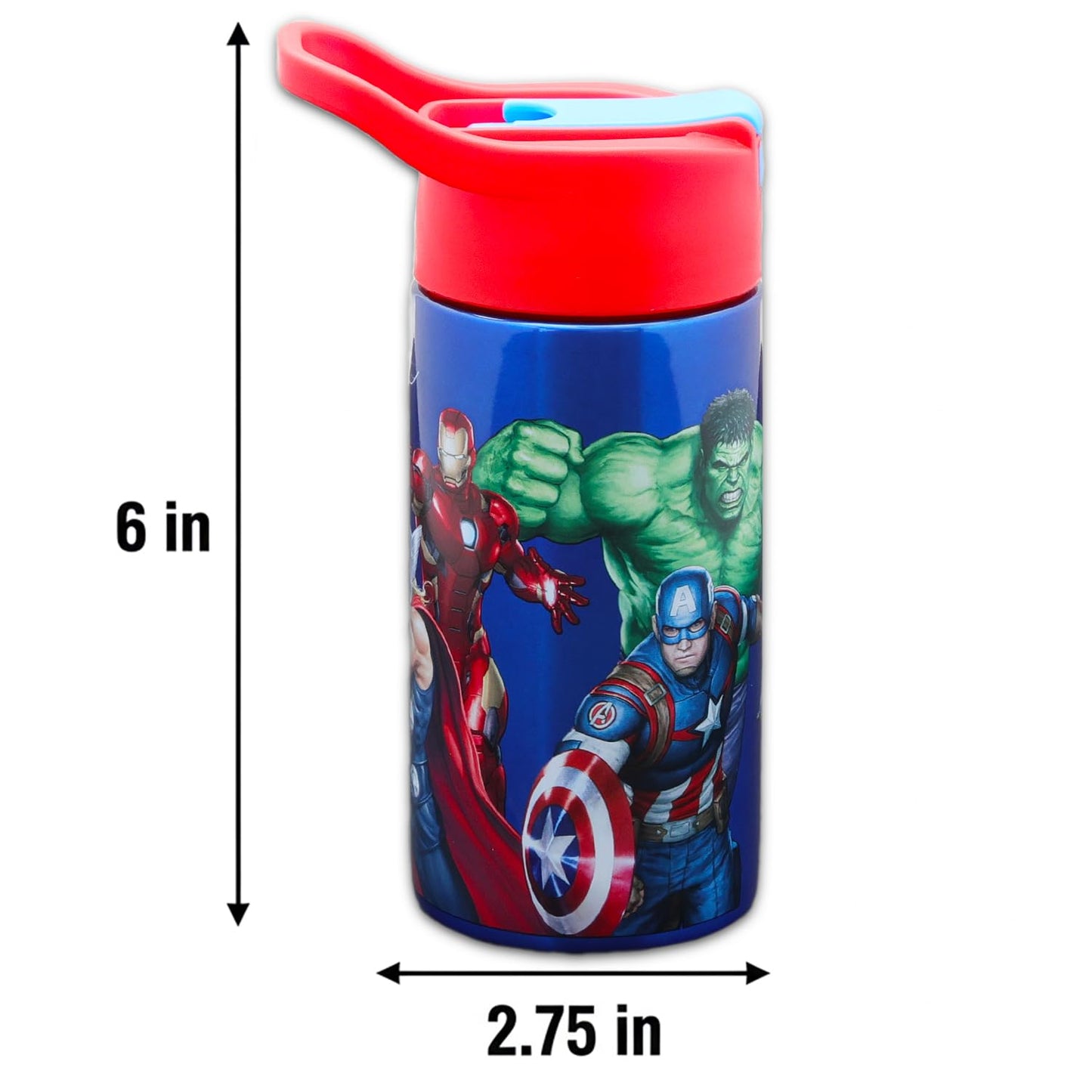Marvel Avengers Stainless Steel Water Bottle for Boys - 14 Oz Reusable Water Bottle for Home, School, Plus Stickers, More | Avengers Drink Container